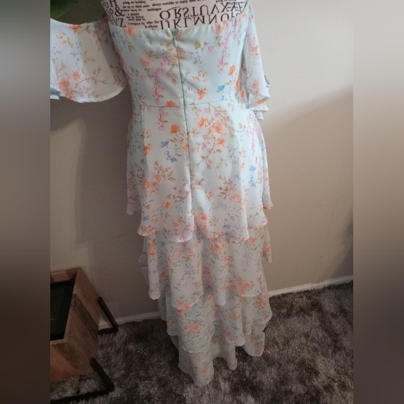Lulus Charming Passion Mint Green Floral Off-the-Shoulder Maxi Dress Size M - Picture 8 of 10